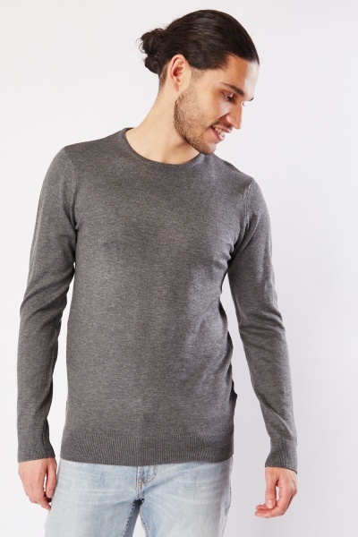 Round Neck Grey Mens Knit Top