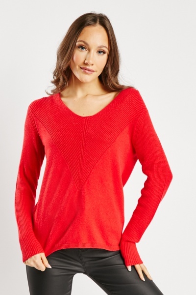 Round Neck Ribbed Panel Casual Jumper