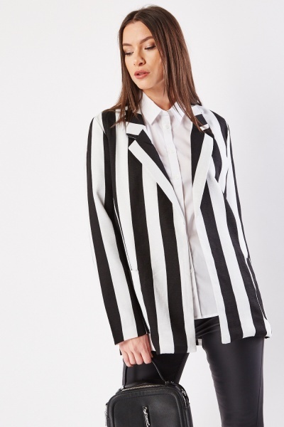 Image of Lapel Front Striped Open Blazer