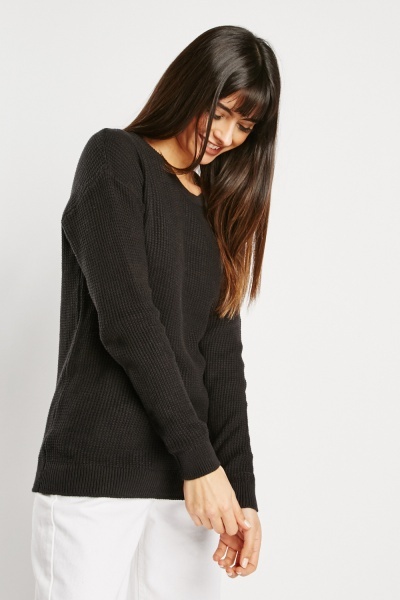 Image of Textured Cotton Casual Jumper