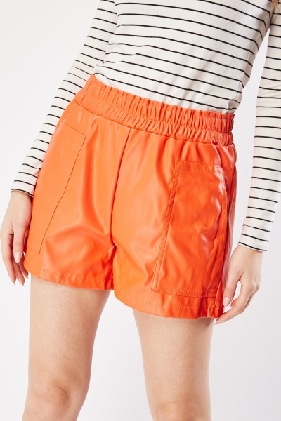 Image of Faux Leather Elasticated Shorts
