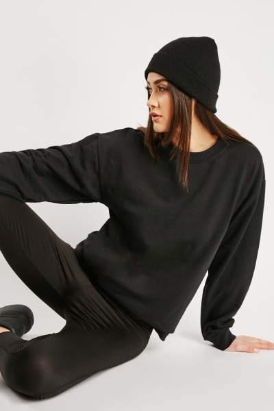 Image of Partly Cotton Round Neck Plain Sweater