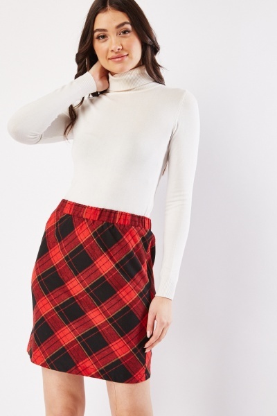 Image of Plaid Textured Skirt
