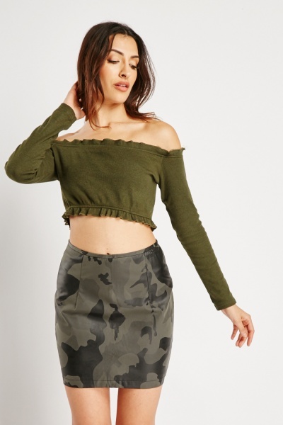 Camouflage Faux Leather Mini Skirt