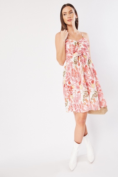 Image of Cut Out Ruched Printed Mini Dress