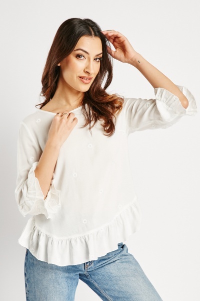 Embroidered Frill Sleeve Blouse