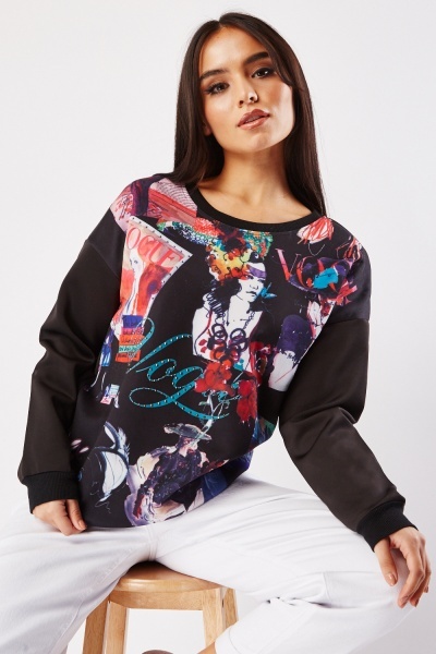 Encrusted Fashion Print Sweater