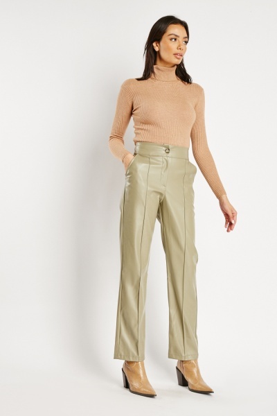 Image of Faux Leather Straight Leg Trousers