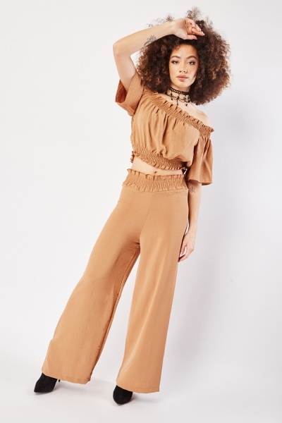Gathered Top And Trousers Set