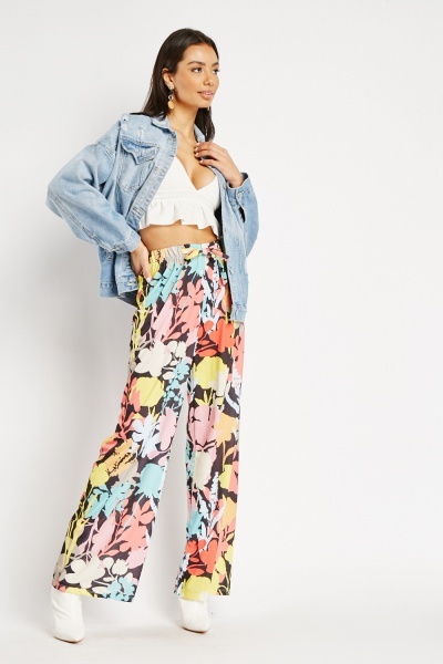 Large Floral Print Wide Leg Trousers