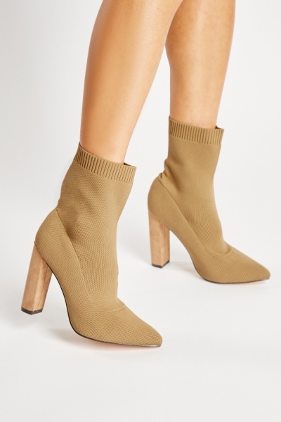 Suedette Heel Knitted Sock Boots