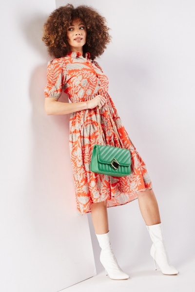 Button Up Printed Smock Dress