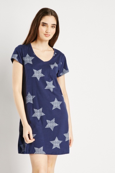 Image of Star Printed Cotton Night Dress