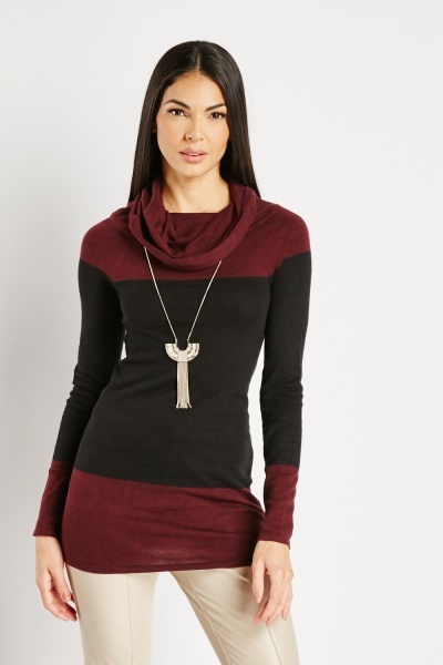 Cowl Neck Contrasted Knit Top
