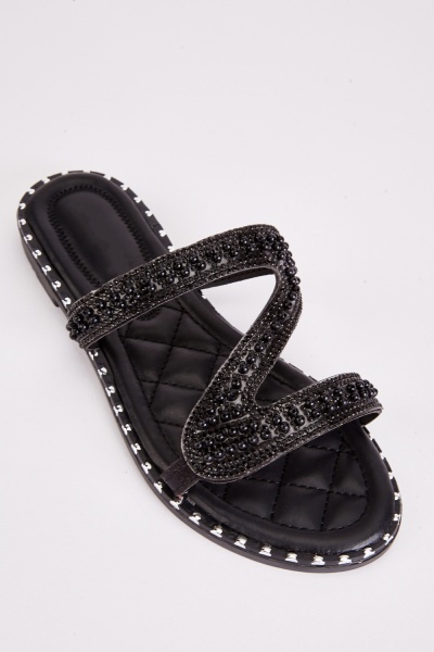 Encrusted Beaded Cut Out Sandals