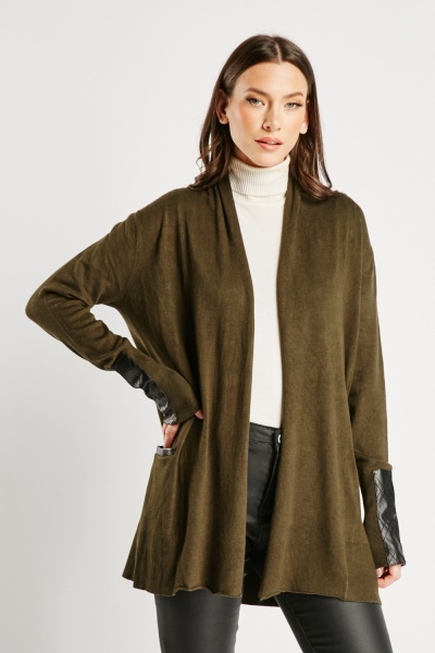 Image of Faux Leather Insert Cardigan