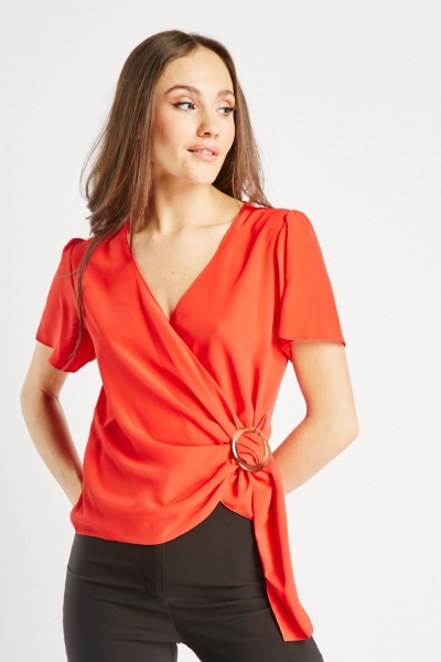 Belted Wrap Short Sleeve Top