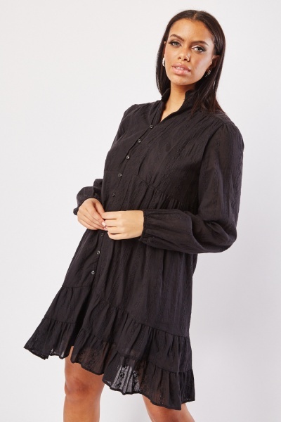 Embroidered Buttoned Shirt Mini Dress