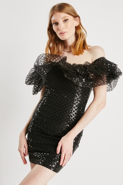 Image of Sequin Off Shoulder Mini Dress