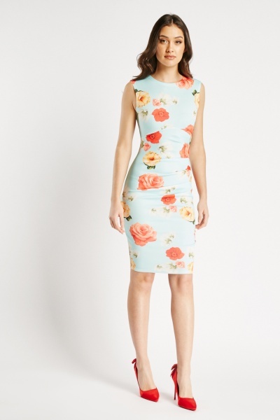 Floral Print Ruched Side Dress