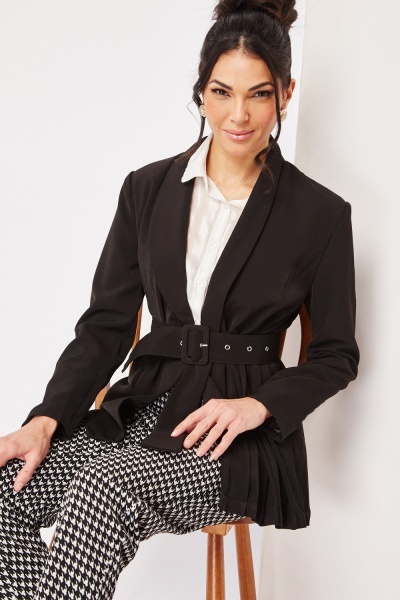 Image of Pleated Panel Belted Blazer
