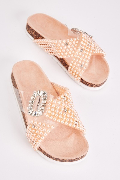 Faux Pearl Cross Over Sliders