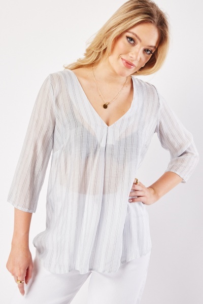 Image of Striped Sheer Blouse
