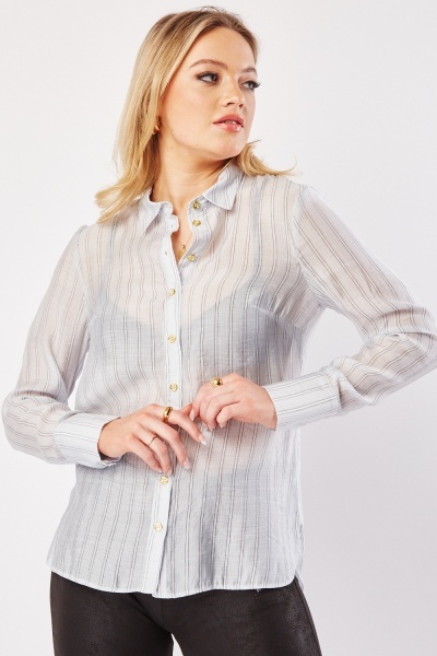 Contrasted Button Up Sheer Shirt