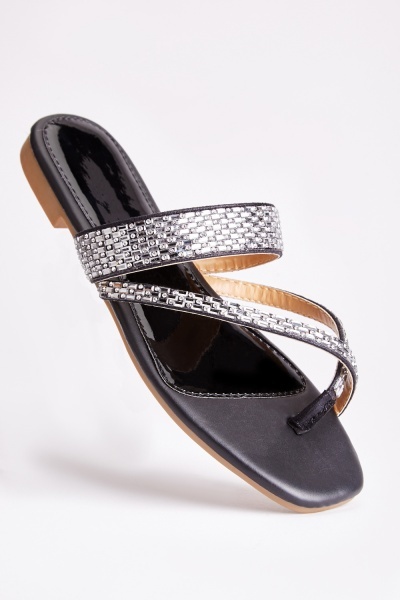 Diamante Thong Strap Flat Sandals