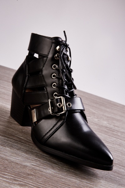 Cut Out Pointy Ankle Boots