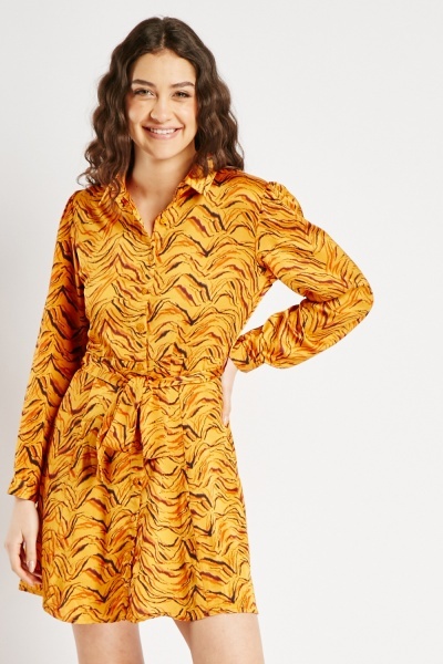 Image of Printed Button Up Shirt Dress