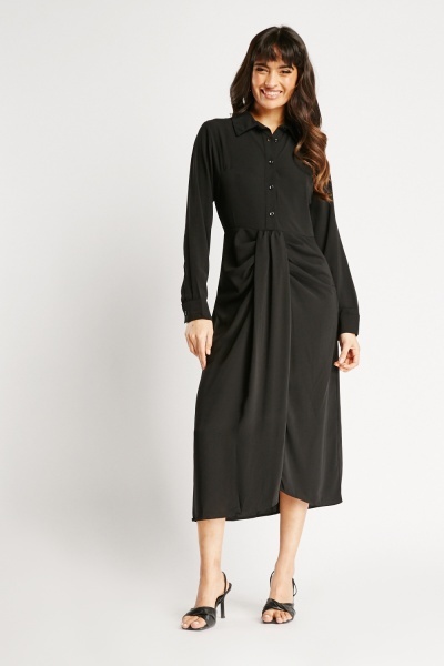 Buttoned Drape Midi Dress