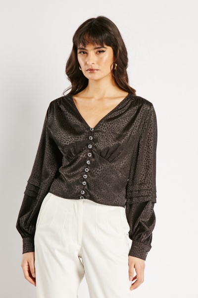 Image of Fitted Sleeve Silky Blouse