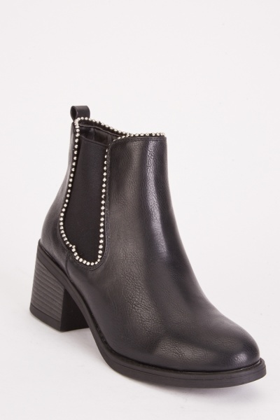 Metallic Studded Trim Ankle Boots