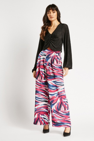 Printed Wide Leg Silky Trousers