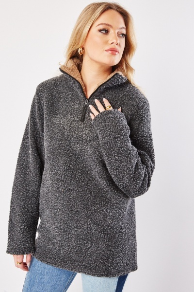 Shearling Zip Neck Pullover