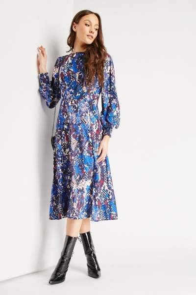 Image of Double Slit Printed Midi Dress