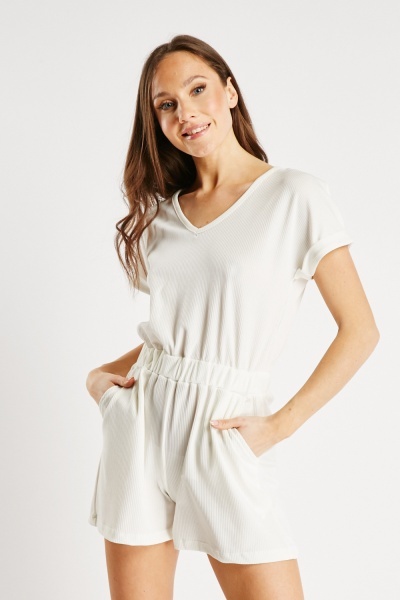 Rolled Short Sleeve Ribbed Playsuit