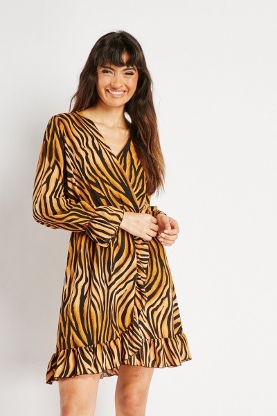 Zebra Printed Long Sleeve Dress