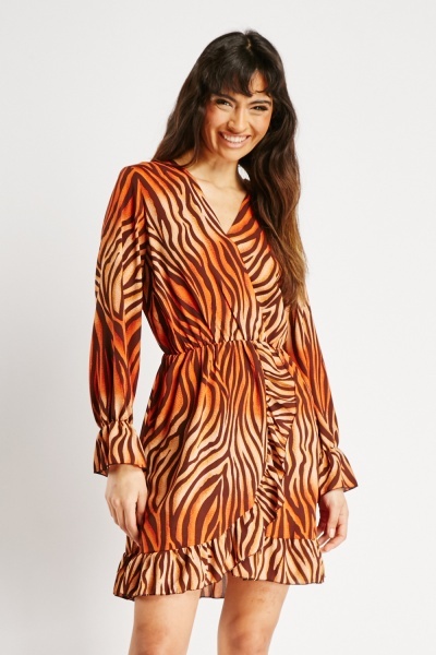 Zebra Printed Long Sleeve Dress