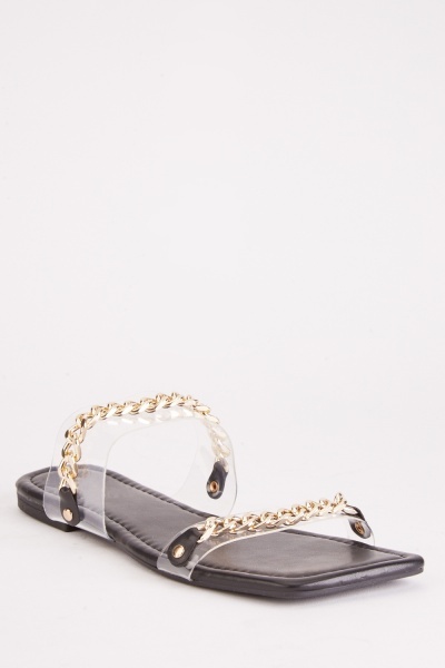 Chain Clear Strap Flat Sandals