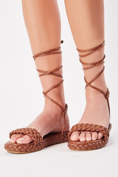 Braided Platform Tie Up Sandals