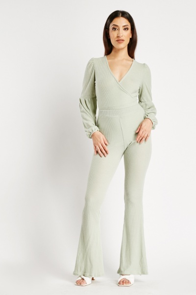 Ribbed Flare Leg Trousers