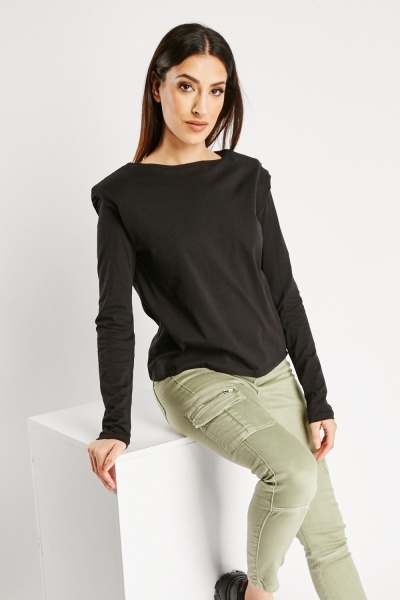 Image of Padded Shoulders Cotton Sweater