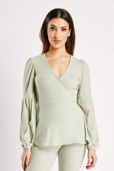 Image of Wrap Ribbed Blouse