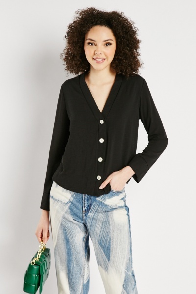 Image of Buttoned V-Neck Blouse