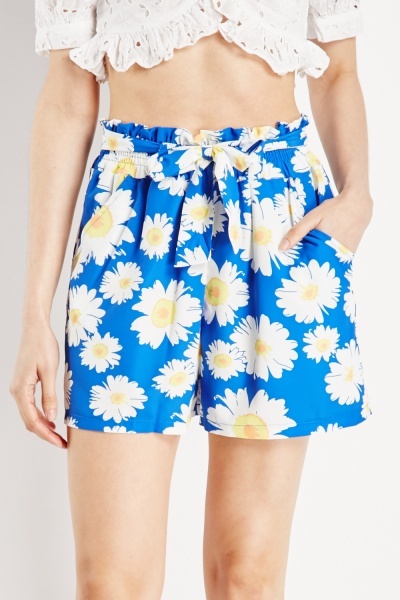 Daisy Print High Waist Shorts