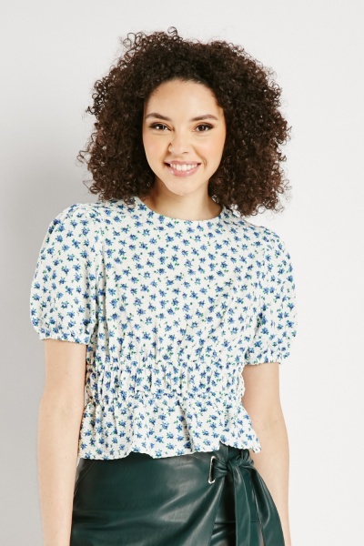 Image of Flower Print Textured Blouse