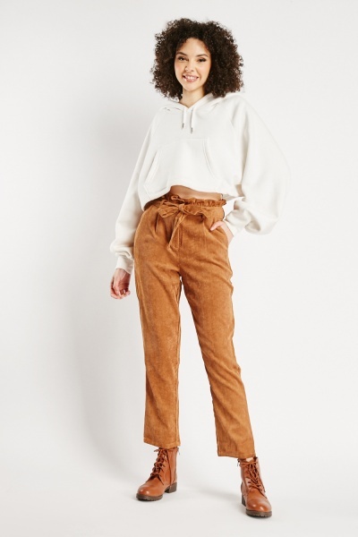 High Waist Cord Paperbag Trousers
