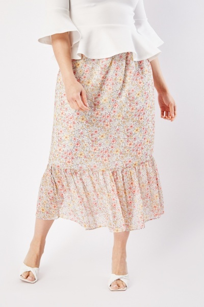 Flower Print Sheer Skirt